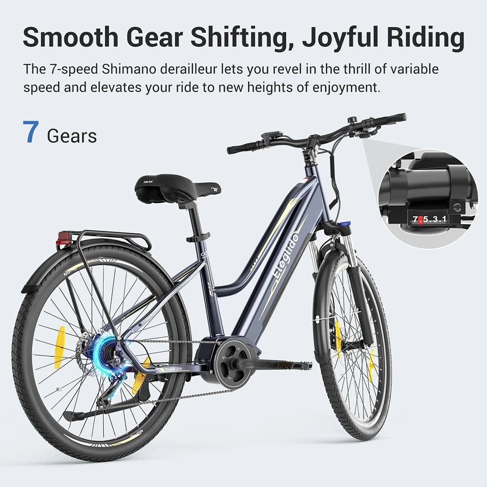 Eleglide C1 ST 27.5 inch Trekking Bike with 250W Ananda Mid-Drive Motor, 14.5Ah Battery, Max 150km Range, Hydraulic Suspension & Hydraulic Disc Brakes Shimano 7 Gears - Black