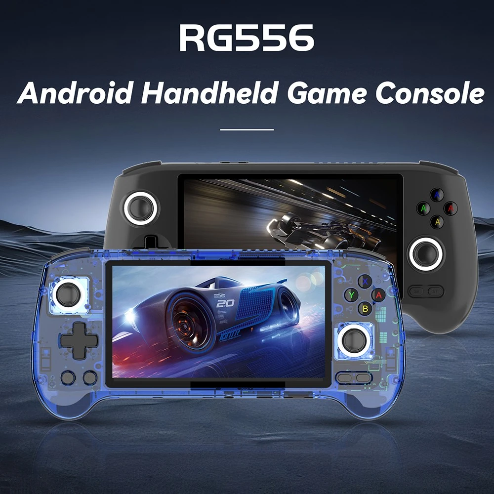 ANBERNIC RG556 Game Console, Android 13, 8GB RAM, 128GB Storage, No Games Preinstalled, Moonlight Streaming - Transparent Blue