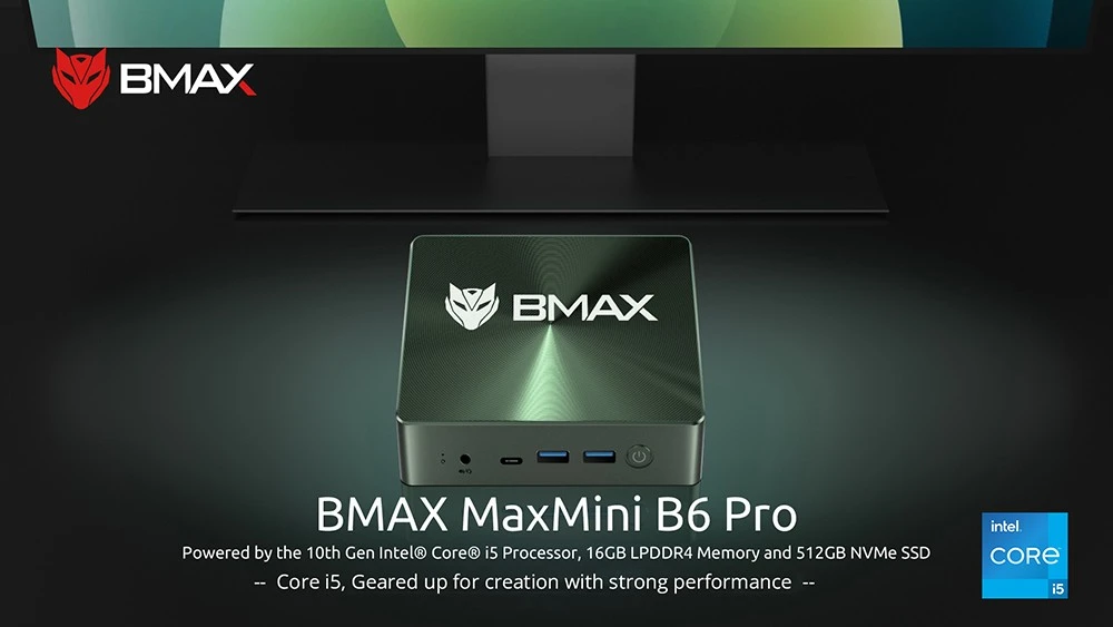 BMAX B6 Pro Mini PC, Intel Core i5-1030NG7 4 Cores Up to 3.5GHz, 16GB LPDDR4 RAM 512GB SSD, 2*HDMI + Full Feature Type-C 4K Triple Display, 3*USB 3.0 1*1000Mbps RJ45 1* 3.5mm Audio, WiFi 5 Bluetooth 4.2 - EU