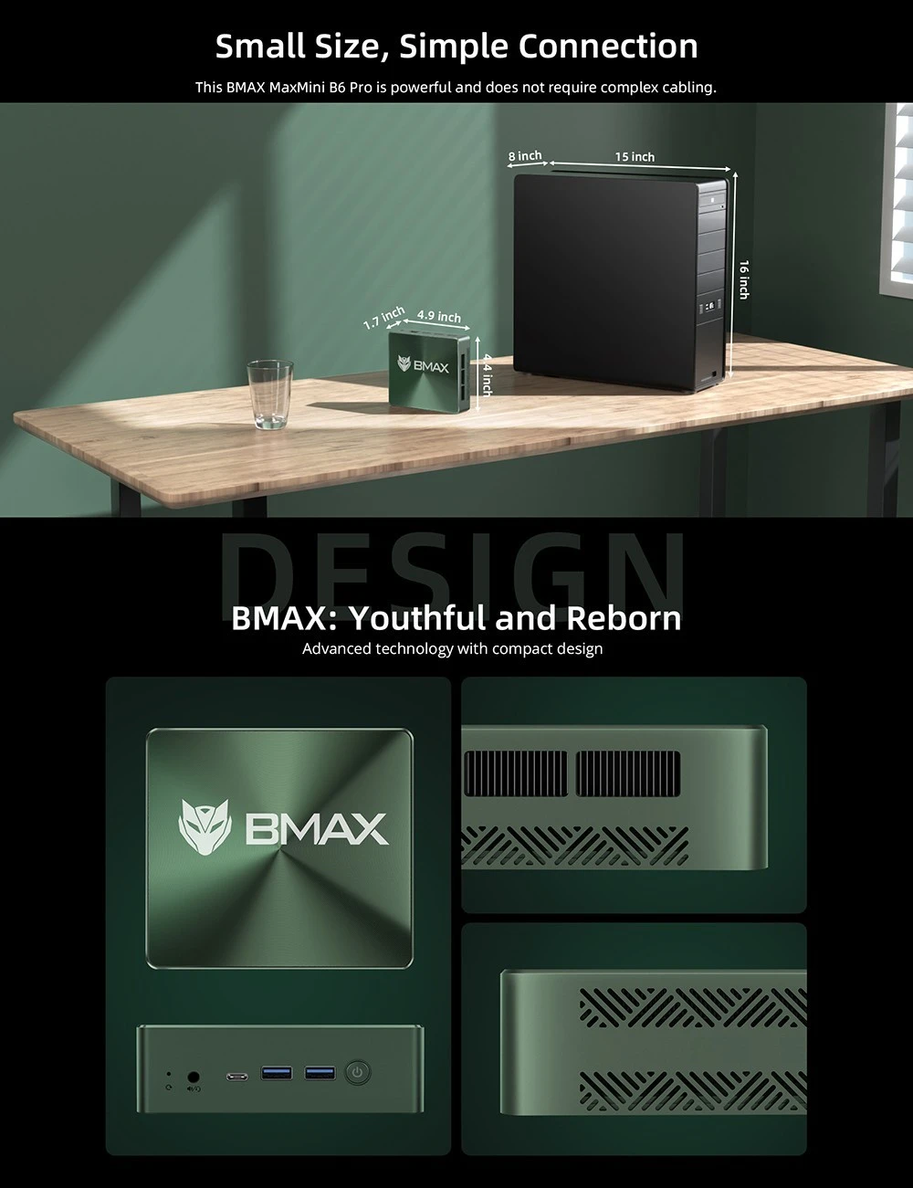BMAX B6 Pro Mini PC, Intel Core i5-1030NG7 4 Cores Up to 3.5GHz, 16GB LPDDR4 RAM 512GB SSD, 2*HDMI + Full Feature Type-C 4K Triple Display, 3*USB 3.0 1*1000Mbps RJ45 1* 3.5mm Audio, WiFi 5 Bluetooth 4.2 - EU