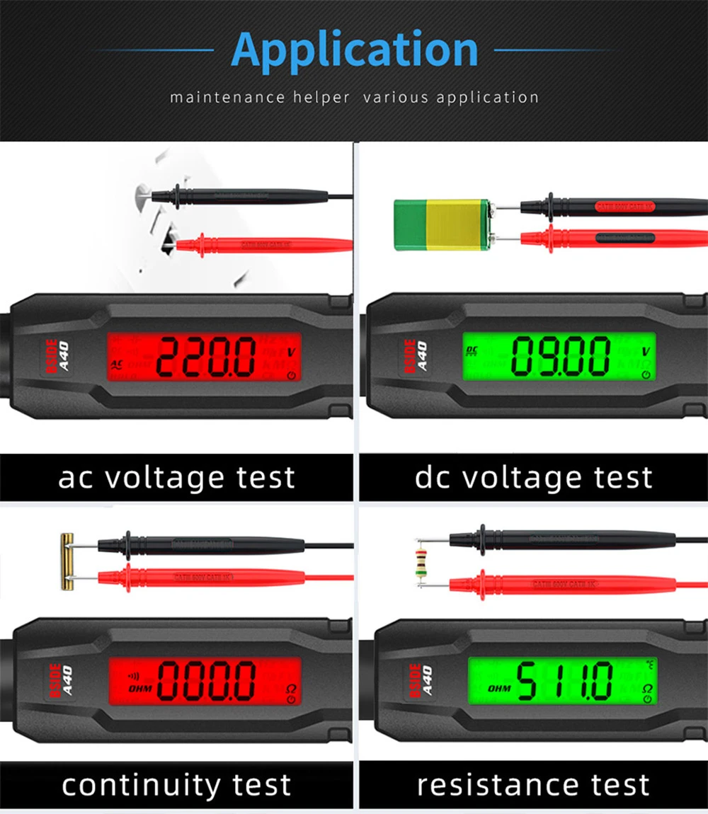 BSIDE A40 Intelligent Digital Multimeter, Infrared Temperature-testing, Non-Contact Electric Volt Pen, AC DC Dual Mode Thermometer, NCV VFC Alarm, Live Wire Check, Black - No Batteries