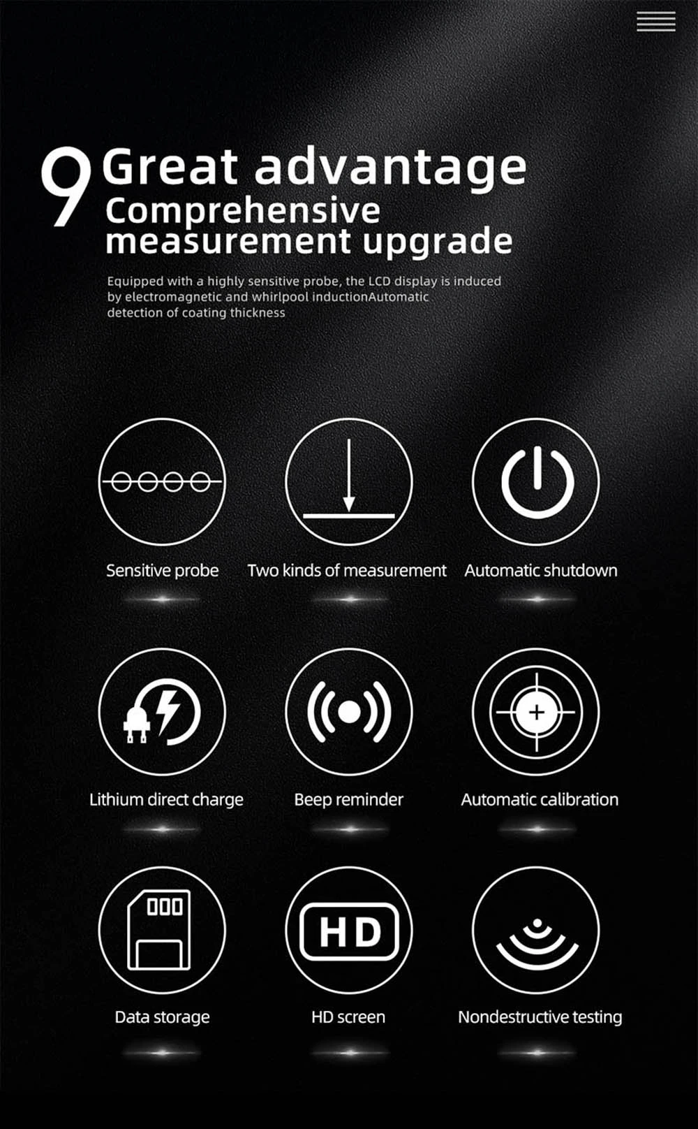 BSIDE T2X Coating Thickness Gauge, Color LCD Screen, Rechargeable Automotive Paint Film Thickness Tester, 0.1 Micrometer/0-1500μm - Black