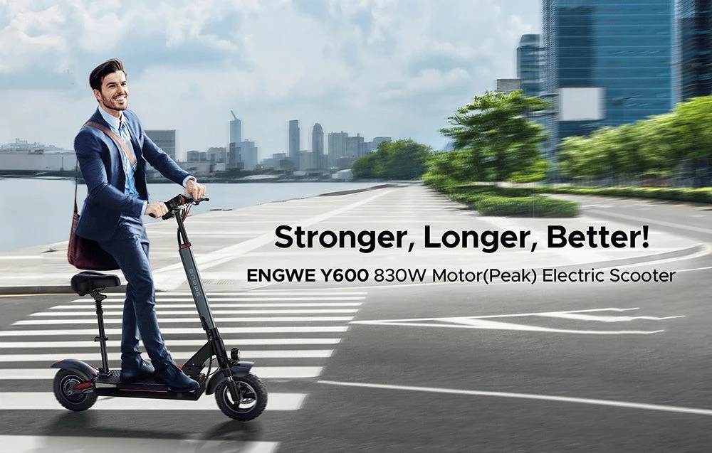 ENGWE Y600 Electric Scooter, 600W Motor, 48V 18.2Ah Battery, 10*4-inch Fat Tires, 28mph Max Speed, 43.5miles Range, Mechanical Disc Brake, Detachable Seat
