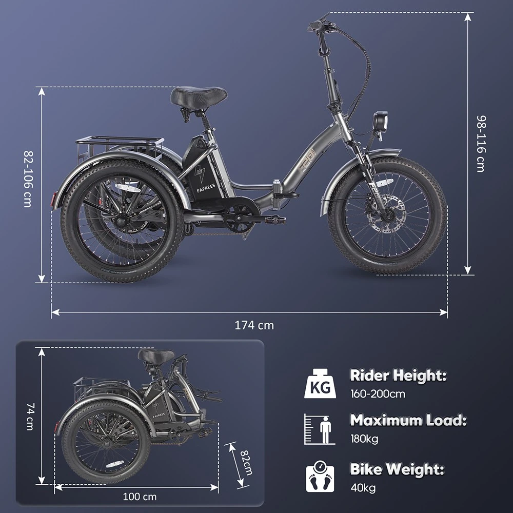 FAFREES F20 Mate Electric Tricycle, 500W Brushless Motor, 48V/18.2Ah Battery, 20*3.0-inch Fat Tires, 25km/h Max Speed, 110km Max Range, Hydraulic Disc Brakes - Blue