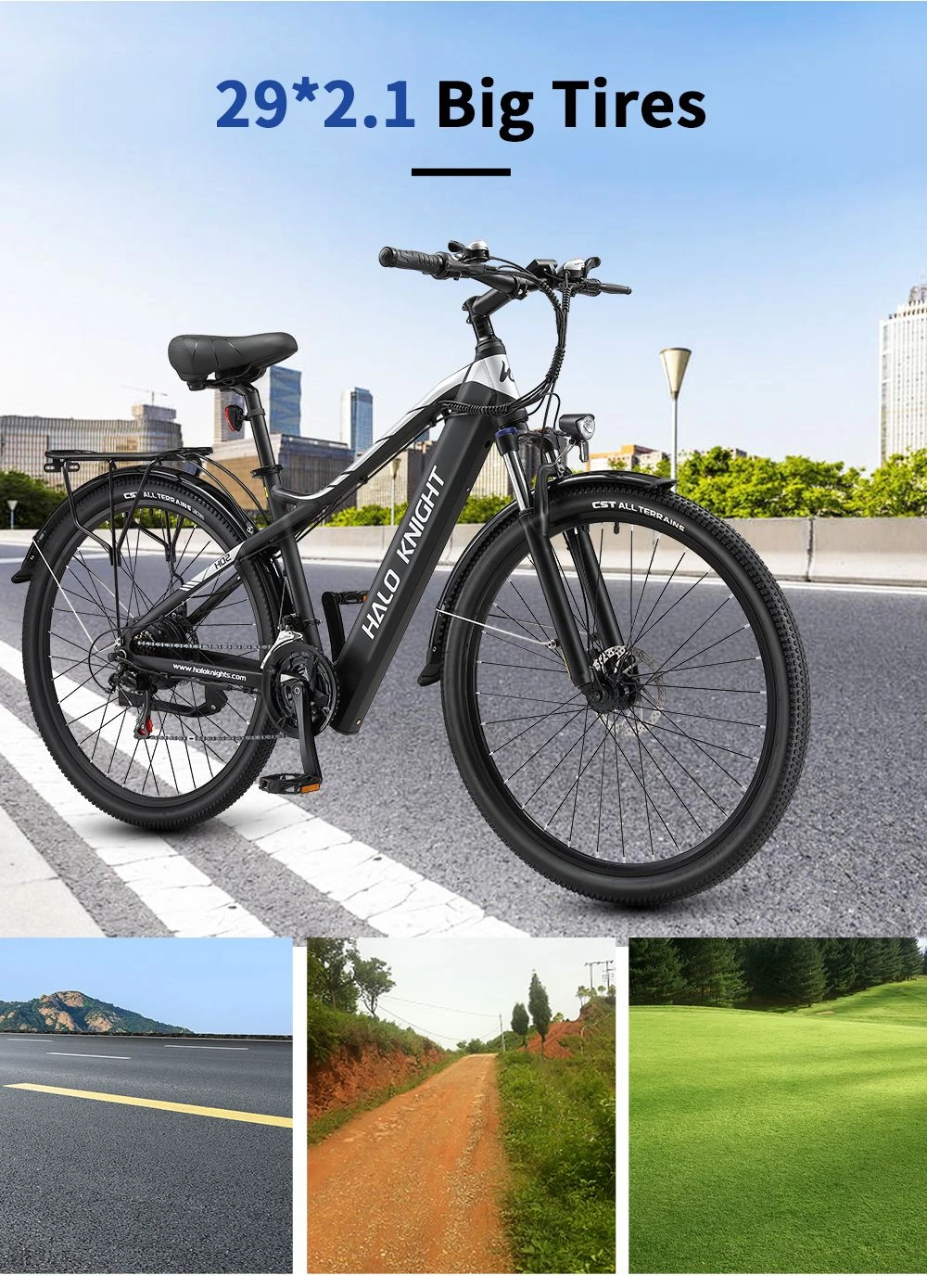 Elektrický bicykel Halo Knight H02, bezkartáčový motor 750 W, batéria 48 V 16 Ah, pneumatiky 29 x 2,1 palca, maximálna rýchlosť 50 km/h, maximálny dojazd 60 km, radenie Shimano 21 rýchlostí, mechanická kotúčová brzda - čierna