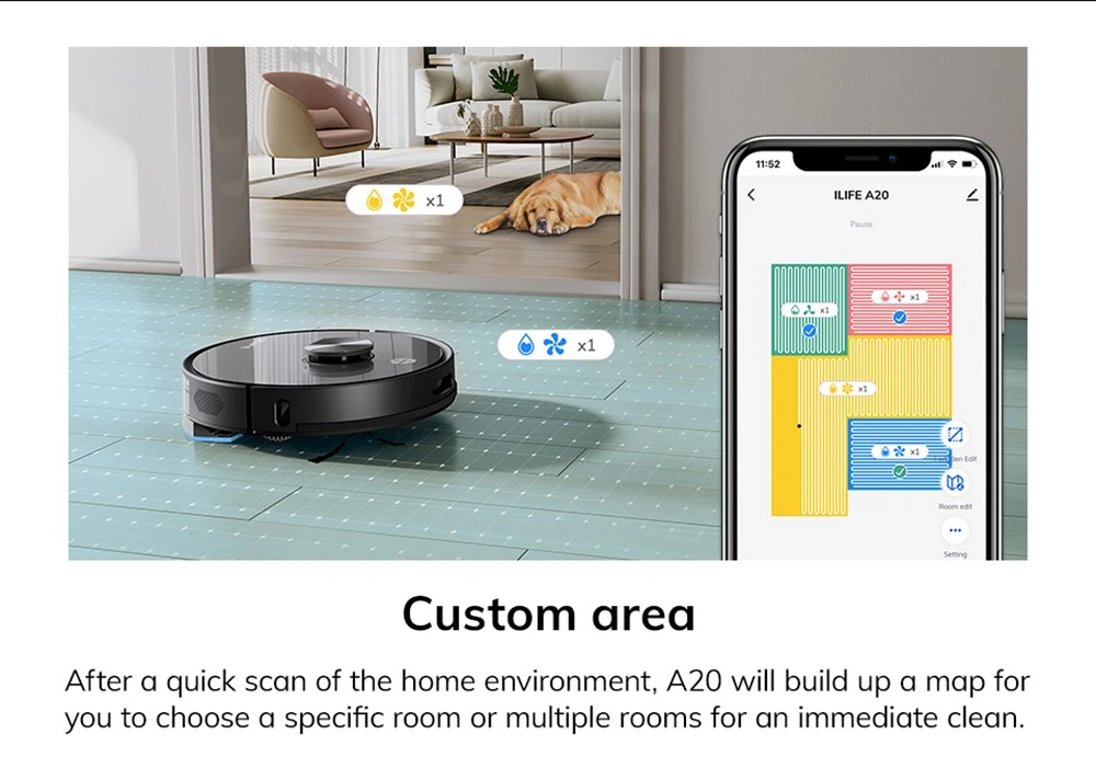 ILIFE A20 Robot Vacuum Cleaner, LiDAR Navigation, 3000Pa Suction, 2-in-1 Vacuum and Mop, 120mins Runtimes, APP Control, Voice Assistance - Black