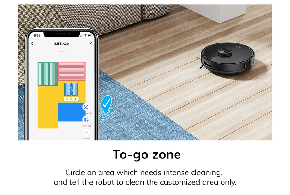 ILIFE A20 Robot Vacuum Cleaner, LiDAR Navigation, 3000Pa Suction, 2-in-1 Vacuum and Mop, 120mins Runtimes, APP Control, Voice Assistance - Black