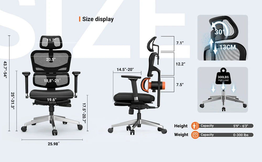 NEWTRAL NT002 Ergonomic Chair Adaptive Lower Back Support with Footrest 4 Recline Angle Adjustable Backrest Armrest Headrest 5 Positions to Lock Aluminum Alloy Base - Pro Version