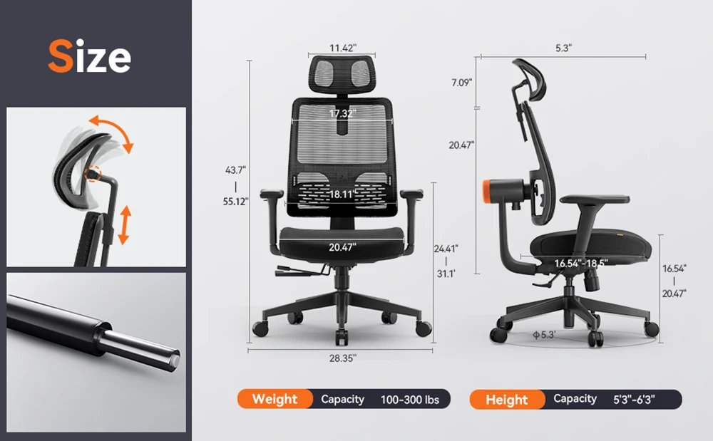 NEWTRAL MAGICH002 Ergonomischer Stuhl, automatisch nachfolgende Rückenlehne, adaptive Unterstützung des unteren Rückens, verstellbare Sitztiefe der Kopfstütze, 4D-Armlehnen-Liegestuhl, 3 Positionen zum Feststellen