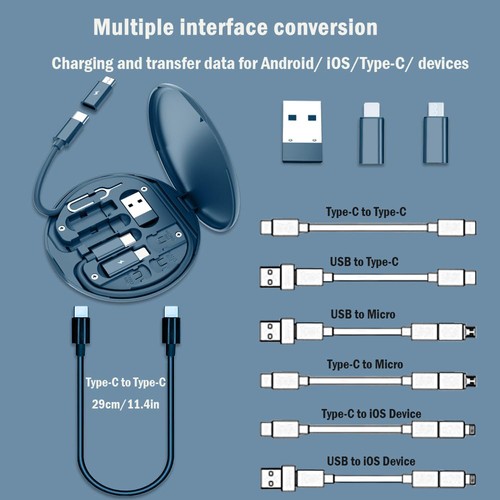 Portable USB Cable Case, USB Type-C Converter Adapter Data Transfer Cable Kit, SIM Card Storage Case