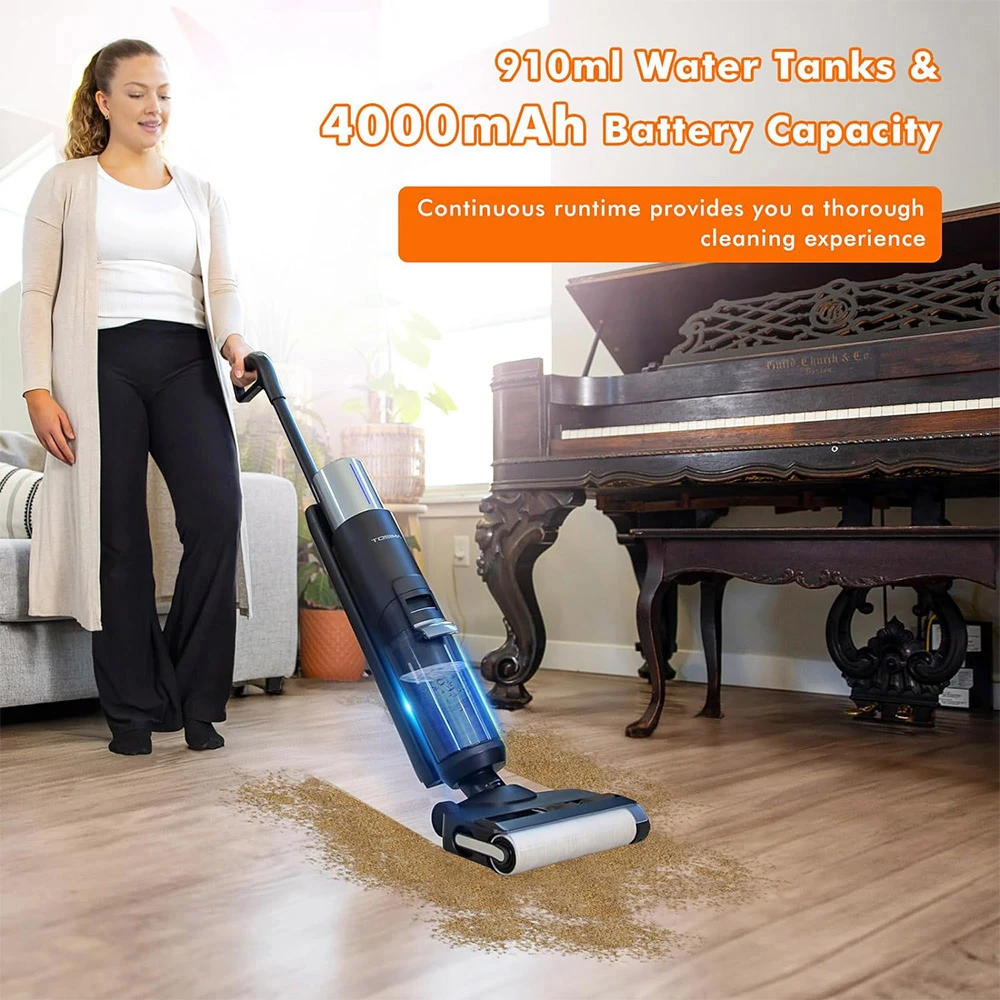 TOSIMA H1 Cordless Wet Dry Vaccum Cleaner, 4000mAh 21.9V Li-ion Battery, 860ml Water Tank, 35mins Running Time, One Button Self-Cleaning, Black