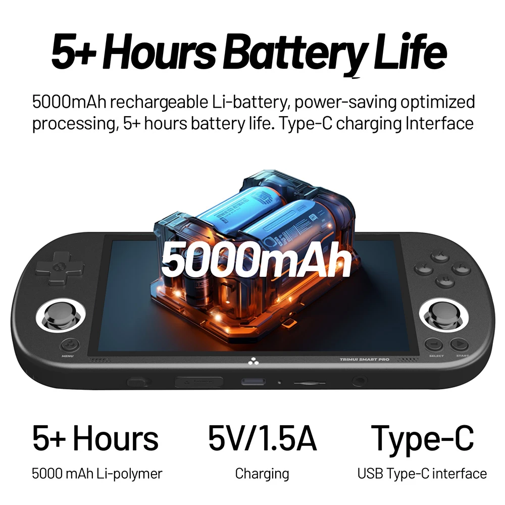 TRIMUI Smart Pro Handheld Game Console, 4.96-inch IPS Screen, Linux OS, 1GB RAM 8GB Storage 256GB TF Card, 5 Hours Playtime - Grey