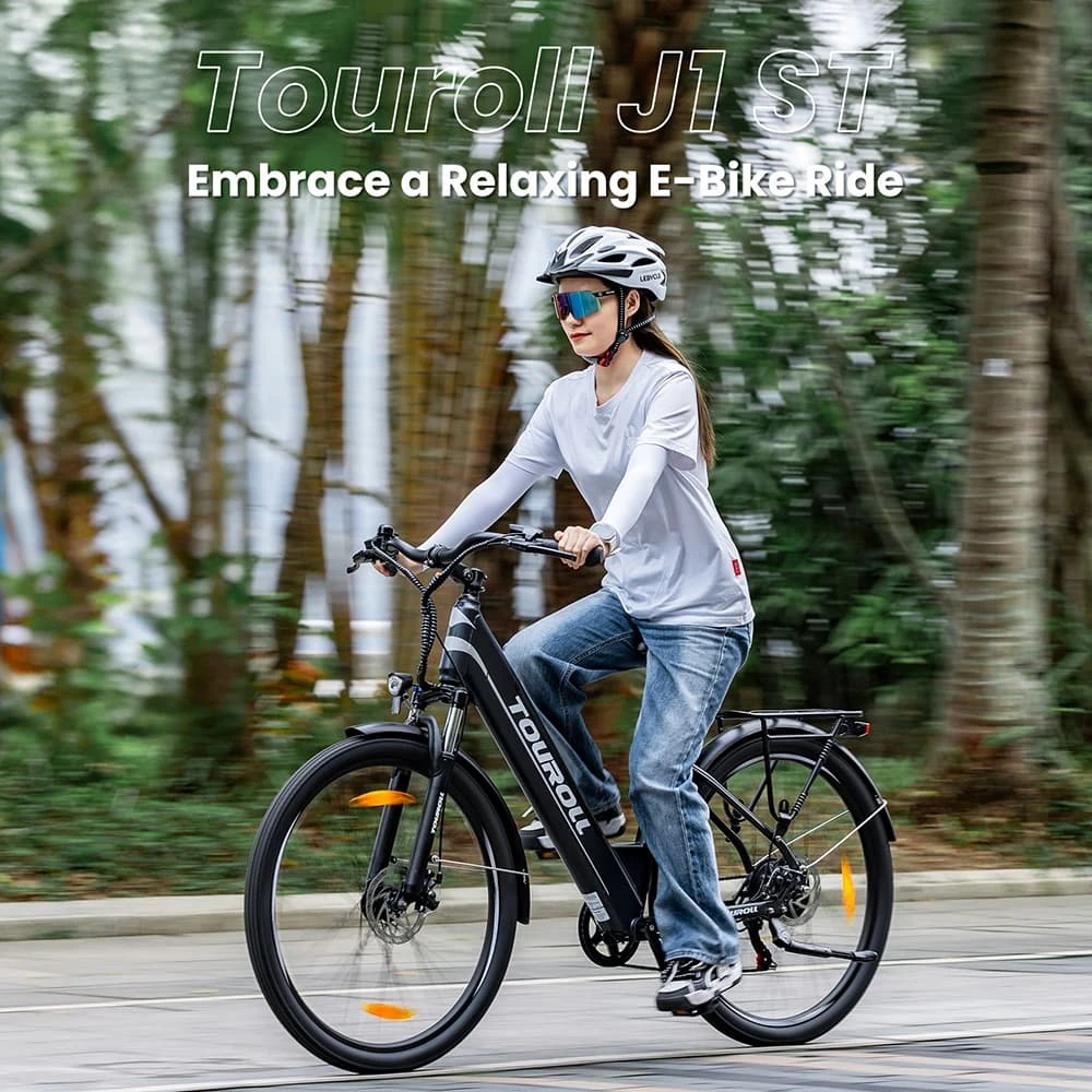 Touroll J1 ST Trekking Bike with 250W Motor, 27.5in Wheels, 561.6Wh Battery, 100km Range, Mechanical Disc Brake & E-Brake (Black)