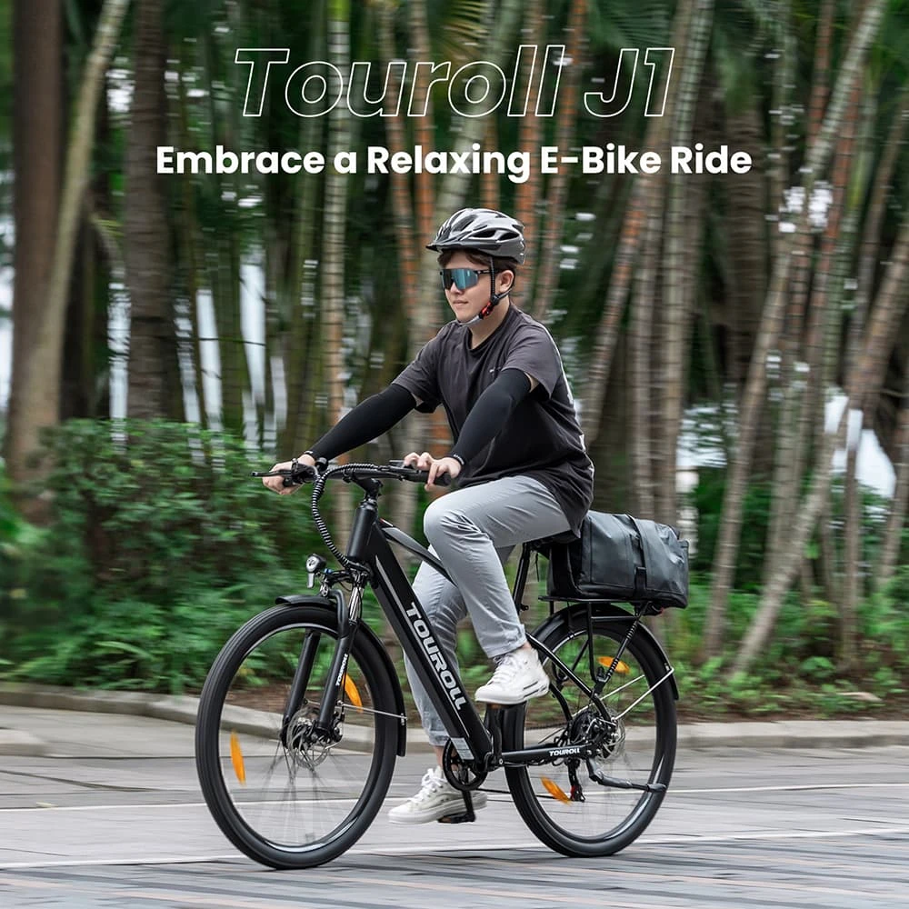 Touroll J1 Trekking Bike with 250W Motor, 27.5in Wheels, 561.6Wh Battery, 100km Range, Mechanical Disc Brake & E-Brake (Black)