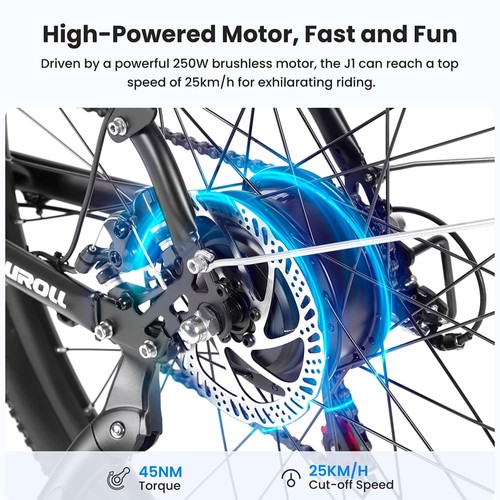 Tourol J1 tūrisma velosipēds ar 250 W motoru, 27,5 collu riteņiem, 561,6 Wh akumulatoru, 100 km darbības rādiusu, mehānisko disku bremzi un elektronisko bremzi (melnā krāsā)