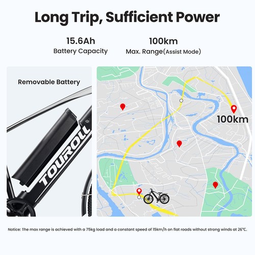 Tourol J1 matkajalgratas 250 W mootoriga, 27,5-tollised rattad, 561,6 Wh aku, 100 km sõiduulatus, mehaaniline ketaspidur ja elektrooniline pidur (must)