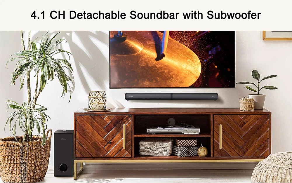 Barre de son amovible Ultimea Apollo S50 4.1 canaux avec caisson de basses, Bluetooth 5.3, niveau de basses réglable, 3 modes d'égalisation