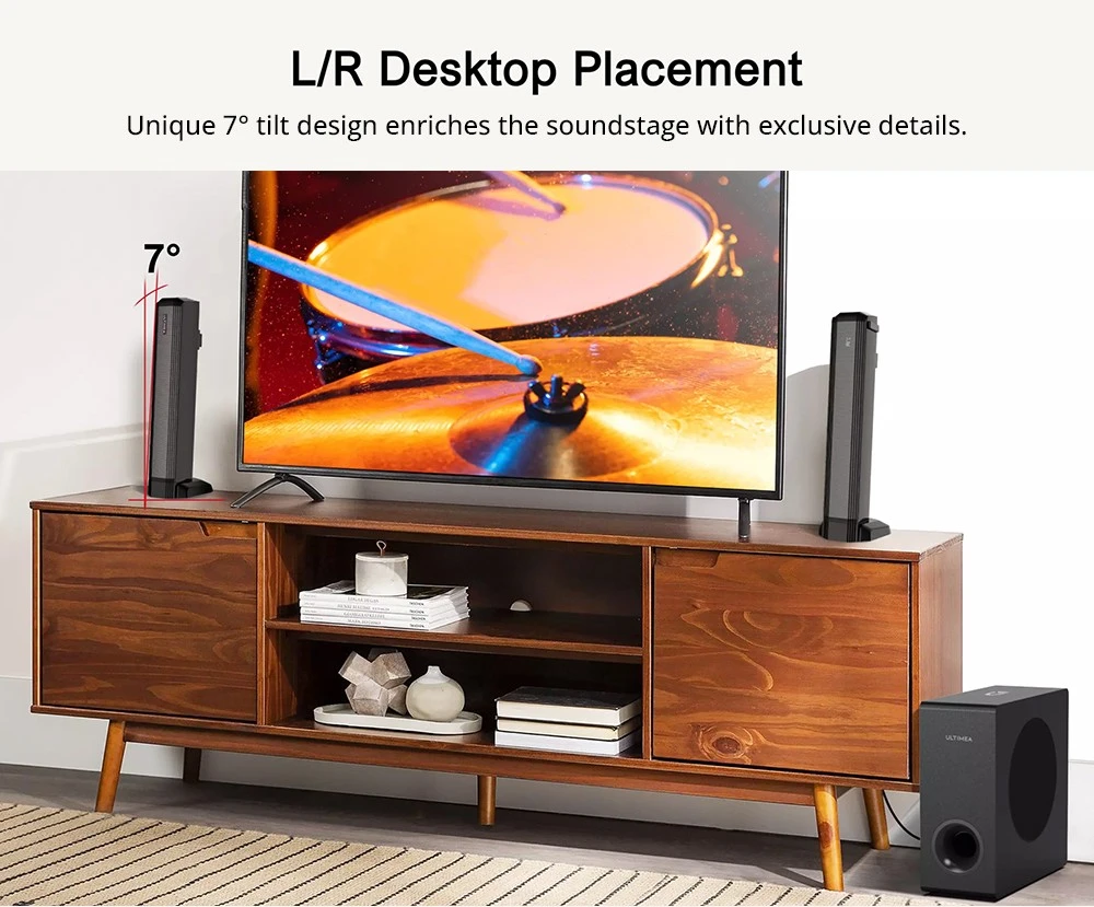 Barre de son amovible Ultimea Apollo S50 4.1 canaux avec caisson de basses, Bluetooth 5.3, niveau de basses réglable, 3 modes d'égalisation