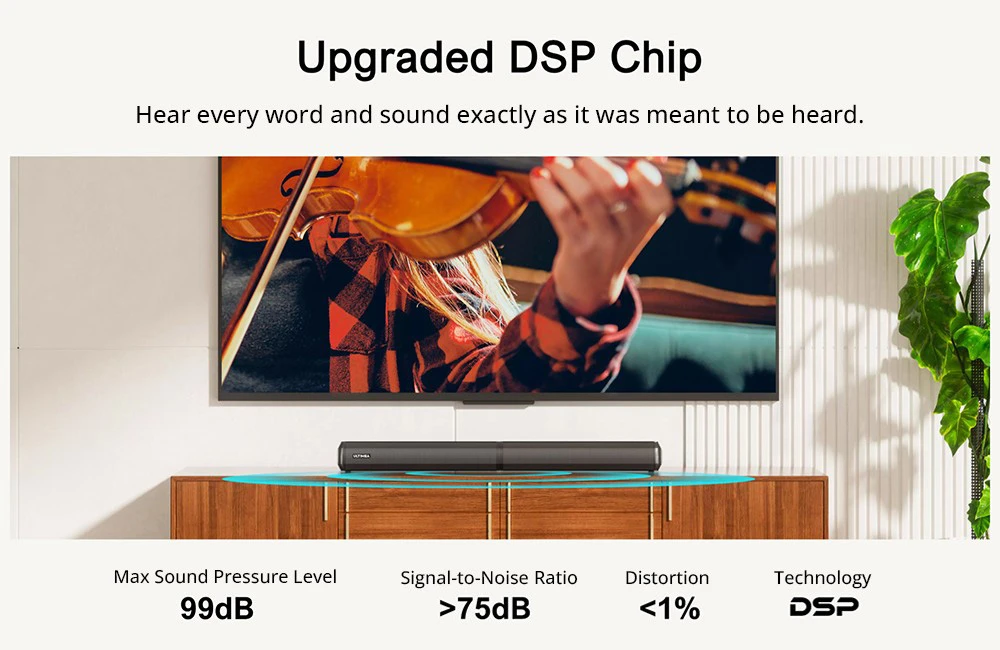 Barre de son amovible Ultimea Apollo S50 4.1 canaux avec caisson de basses, Bluetooth 5.3, niveau de basses réglable, 3 modes d'égalisation