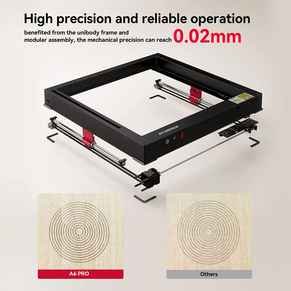 ATOMSTACK A6 Pro 6W Laser Engraver Cutter, Fixed Focus, 0.02mm Engraving Precision, 600mm/s Engraving Speed, 32-bit Motherboard, Cross Laser Positioning, App Control, 365x305mm