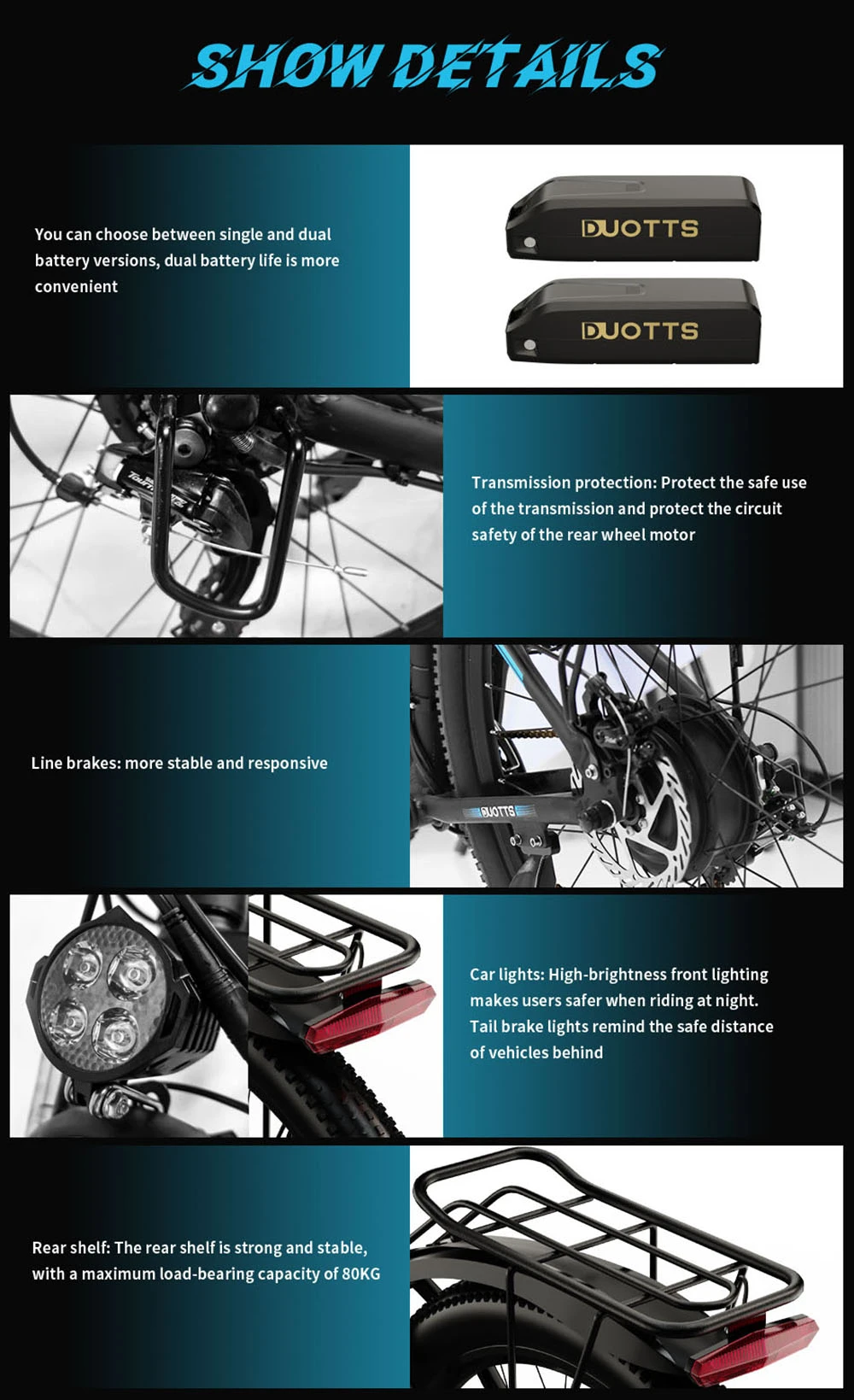 DUOTTS C29 Electric Bike 750W 29*2.1 inch Wheel 48V 15Ah Battery 50km Range 50km/h Max Speed Shimano 21 Speed Gear Electric Mountain Bike with Rear Rack IP54 Waterproof Smart APP - Black