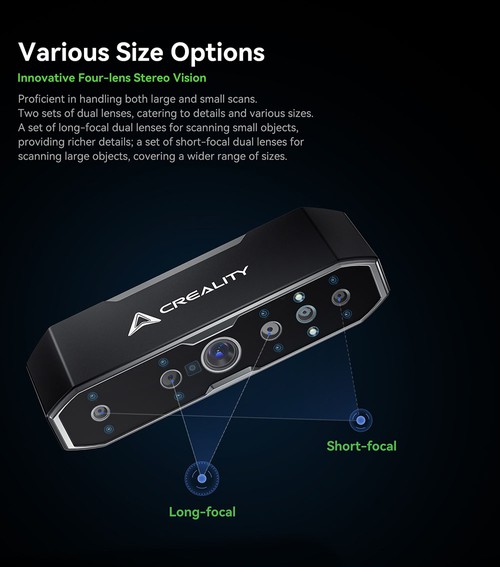 Creality CR Scan Otter 3D Scanner, 20fps Scan Speed, 0.02mm Accuracy, 4-lens Stereo Vision, 24-bit Full-Color Scanning, 8 Infrared Lights