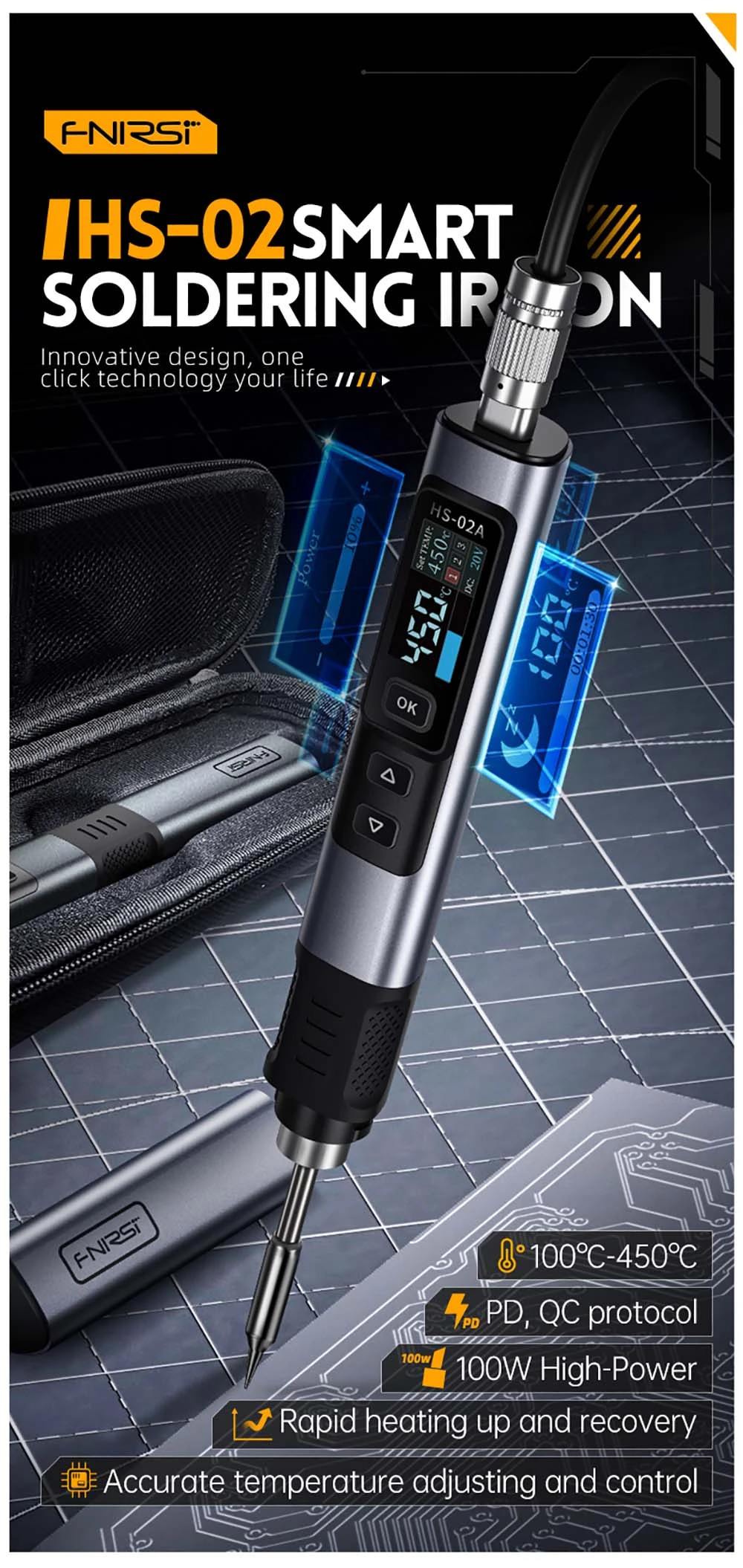 FNIRSI HS-02 Ηλεκτρικό κολλητήρι, 0.96