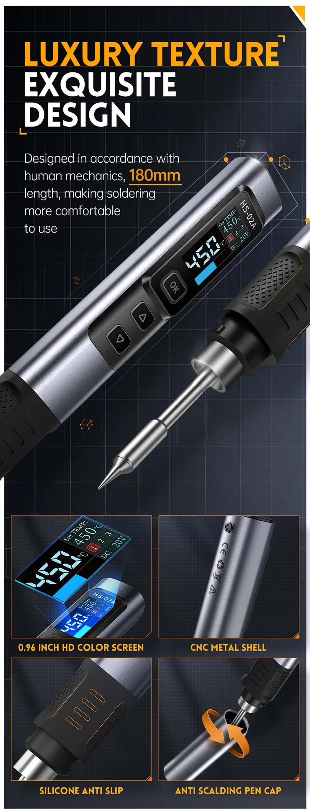 FNIRSI HS-02 Ηλεκτρικό κολλητήρι, 0.96