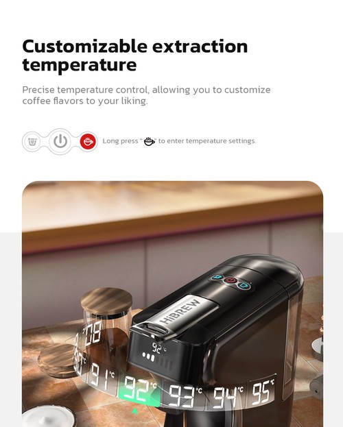 HiBREW H1B coffee maker with 5 in 1 pads, 600 ml water tank, 19 bar extraction pressure, cold/hot mode, LED indicator, for Kcup*/Nes*/DG*/espresso powder, black