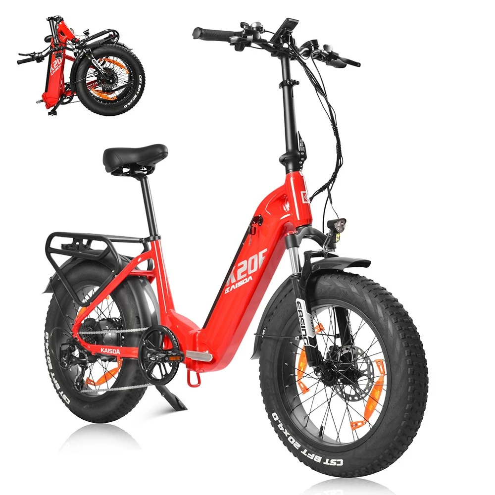 KAISDA K20F Electric Bike, 25OW Motor, 36V 25Ah Battery, 20*4.0-inch Tires, 25km/h Max Speed, 80-120km Range, SHIMAN0 7-Speed - Red