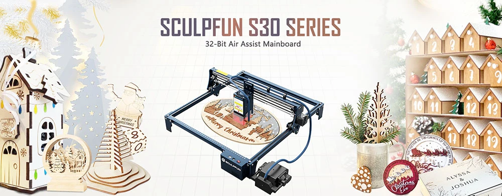 SCULPFUN S30 5W Laser Engraver Cutter, Automatic Air-assist, Replaceable Lens, 32-bit Motherboard, 410x400mm