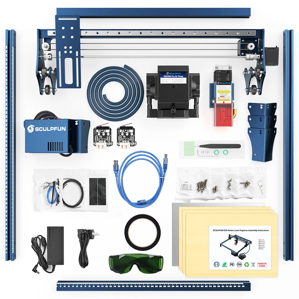 SCULPFUN S30 5W Laser Engraver Cutter, Automatic Air-assist, Replaceable Lens, 32-bit Motherboard, 410x400mm