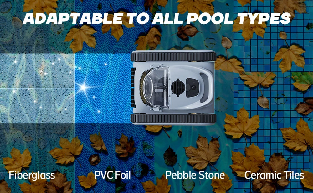 Seauto Crab Cordless Robotic Pool Vacuum, Wall-Climbing, LED/Voice Reminder, 0.5-5m Water Depth, 60ft/min Moving Speed, 7800mAh Lithium Battery, 2h Max Runtime, IP68 Waterproof, for 1614 Square Feet Pool, Grey - EU Plug