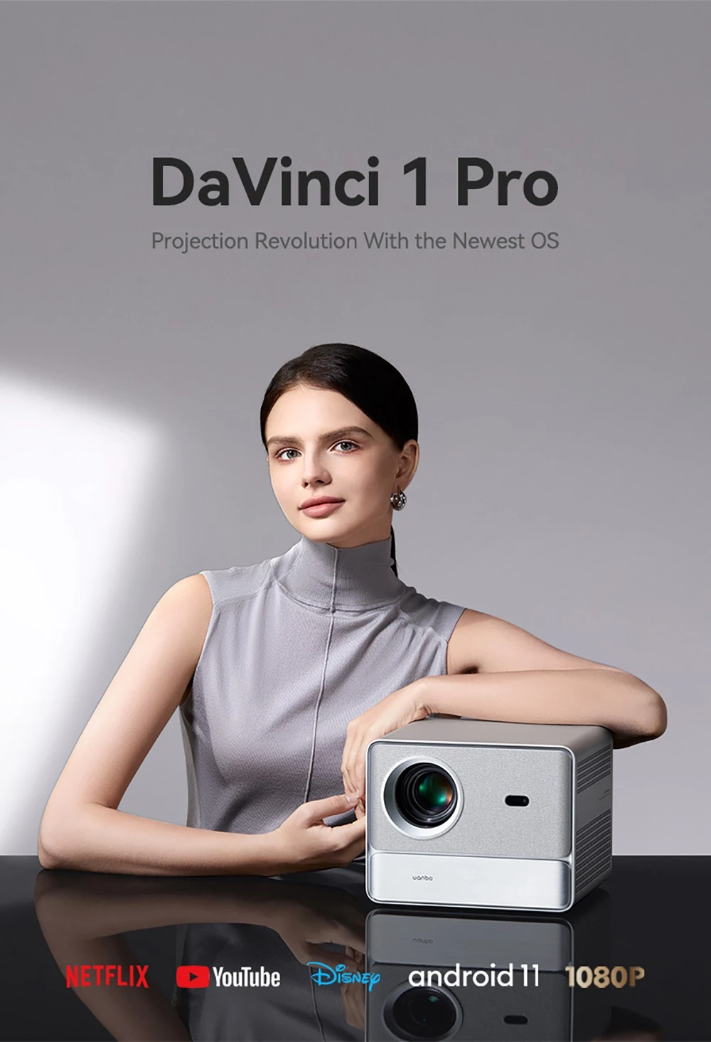 [Netflix Certified] WANBO DaVinci 1 Pro Projector, 600 ANSI, Native 1080P, Android 11, 5G/2.4G WiFi, Auto-Focus/Auto Keystone Correction/Auto Screen Fit/Obstacle Avoidance