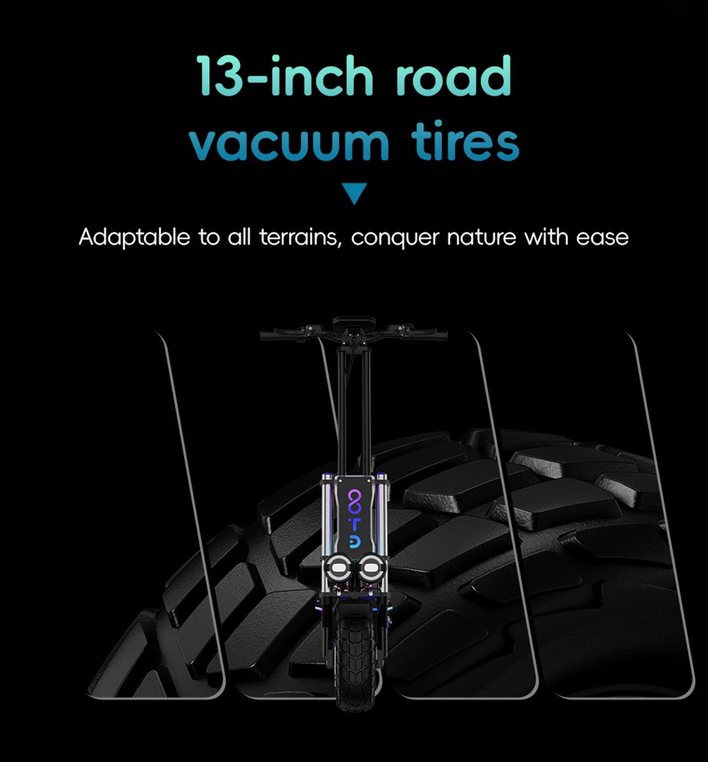 OOTD D99 Off-Road Electric Scooter 13 Inch Tires 3000W*2 Dual Motors 85Km/h Max Speed 60V 40Ah Battery Max 120KM Range 150KG Max Load Dual Shock Absorption with Turn Signal Lights Front & Rear Hydraulic Brake Oil Brake - Black