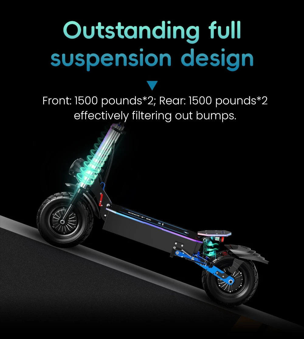 OOTD D99 Off-Road Electric Scooter 13 Inch Tires 3000W*2 Dual Motors 85Km/h Max Speed 60V 40Ah Battery Max 120KM Range 150KG Max Load Dual Shock Absorption with Turn Signal Lights Front & Rear Hydraulic Brake Oil Brake - Black