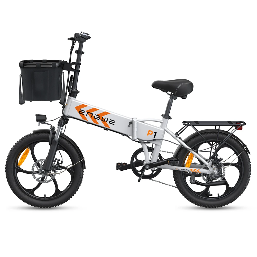 ENGWE P1 20*1.95 inch Folding Electric Bike, 250W Motor 36V 12.5Ah Battery 25km/h Max Speed, Dual Disc Brake IPX5 Waterproof  - White