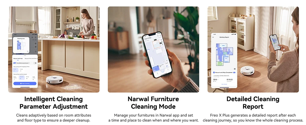 (Free Gift) Narwal Freo X Plus Robot Vacuum Cleaner and Mop Built-in Dust Emptying, Strong 7800Pa Suction Power, Zero-Tangling Floating Brush, Tri-Laser Obstacle Avoidance, Alexa/Google Assistant/APP Control, Ideal for Pet Hair Hard Floor, Wood Floor