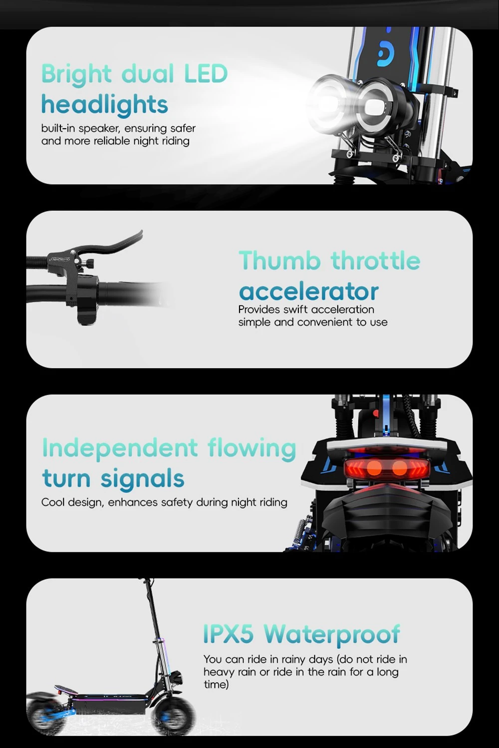 OOTD D99 Off-Road Electric Scooter 13 Inch Tires 3000W*2 Dual Motors 85Km/h Max Speed 60V 40Ah Battery Max 120KM Range 150KG Max Load Dual Shock Absorption with Turn Signal Lights Front & Rear Hydraulic Brake Oil Brake - Black