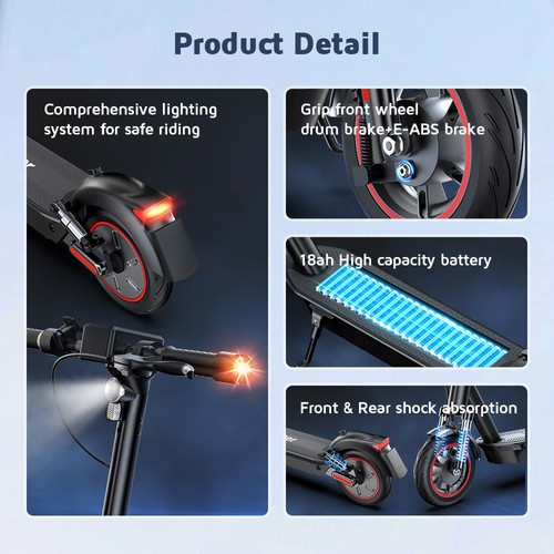 iScooter i10Max Electric Scooter, 750W Motor, 48V 18Ah Battery, 10 inches Pneumatic Tire, 45km/h Max Speed, 80km Range, IP54 Waterproof, Front and Rear Suspension, App Control