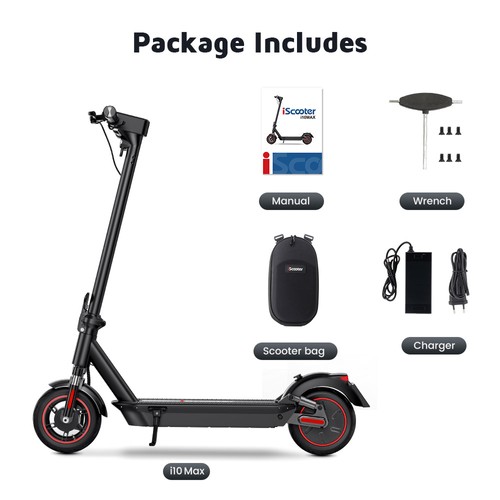 iScooter i10Max Electric Scooter, 750W Motor, 48V 18Ah Battery, 10 inches Pneumatic Tire, 45km/h Max Speed, 80km Range, IP54 Waterproof, Front and Rear Suspension, App Control