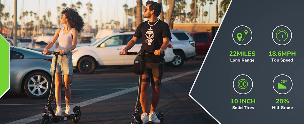 isinwheel S9 Max Electric Scooter, 500W Motor, 36V 10Ah Battery, 10-inch Tires, 18.6mph Max Speed, 22miles Range, Front and Rear Dual Suspension, App Control