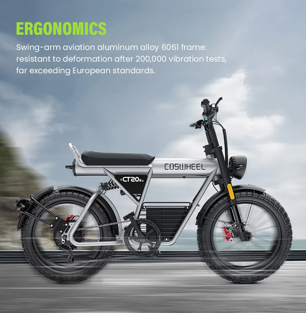 COSWHEEL CT20S Electric Bike, 1500W Motor, 60V 27.5Ah Battery, 20*5.0-inch Off-road Tire, 45km/h Max Speed, 160km Max Range, Shimano 7-Speed, Hydraulic Oil Brakes, Front & Rear Shock Absorption