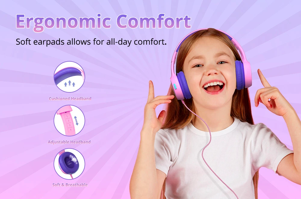 Căști pentru copii cu fir Tronsmart KH01 - roz