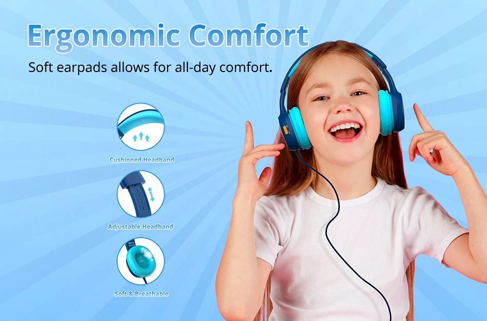 Tronsmart KH01 Wired Kids Headphones - Blue