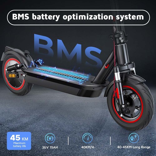 iScooter i10 Electric Scooter, 650W Motor, 36V 15Ah, 10-inch Pneumatic Tire, 40km/h Max Speed, 45km Max Range, ‎Front and Rear Suspension, Electronic Brake & Disc Brake