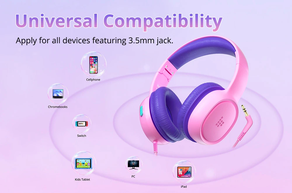 Căști pentru copii cu fir Tronsmart KH01 - roz