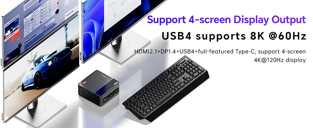 AOOSTAR GEM12 PRO Mini PC, AMD Ryzen 7 8845HS 8 Core Up to 5.1GHz, 32GB DDR5 RAM 1TB PCle 4.0 SSD, HDMI 2.1 + DP 1.4+ USB 4 + Type-C 4K 120Hz Four Screen Display, WiFi 6 Bluetooth 5.2, 2*2.5G LAN, 2*USB3.2  2*USB2.0 1*Oculink, Adjustable BIOS