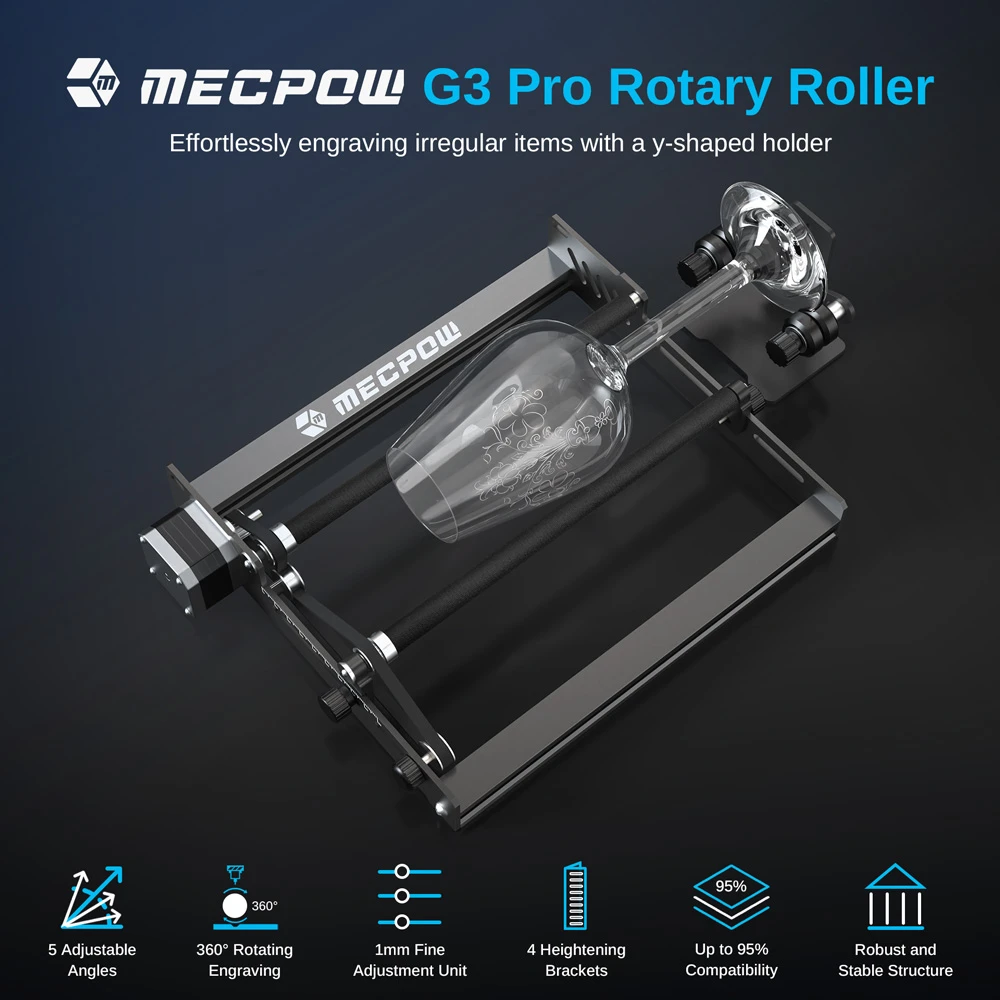 Mecpow G3 Pro Y-axis Rotary with 360°Rotating for Laser Engraving Cylindrical Objects Cans