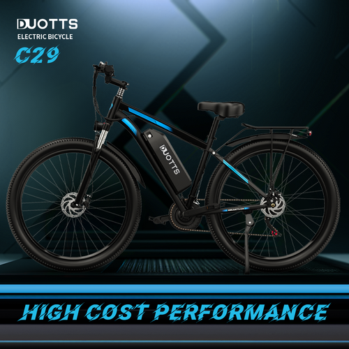 DUOTTS C29 Electric Bike 750W 29*2.1 inch Wheel 48V 15Ah Battery 50km Range 50km/h Max Speed Shimano 21 Speed Gear Electric Mountain Bike with Rear Rack IP54 Waterproof Smart APP - Black